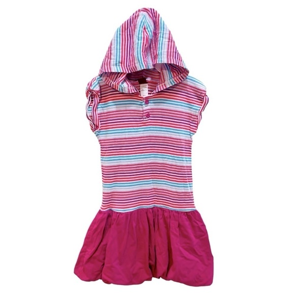 Tea Magenta and Blue Stripe Hooded Dress Size 5 - Picture 1 of 3